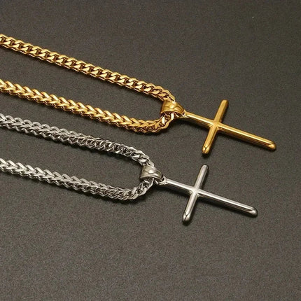 Punk Cross Pendant Link Chain for Men Women 316L Stainless Steel Hip Hop Necklace Gold Silver Fashion Jewelry Gift Waterproof