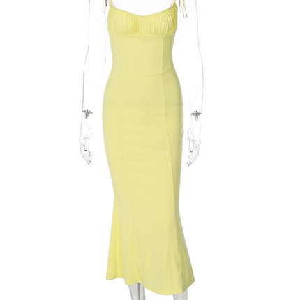 Folds Sleeveless Slips Bandage Solid Maxi Prom Dress Sexy Bodycon Summer