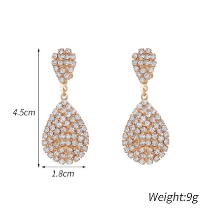 Water Drop Clip On Earring Cubic Zirconia Crystal Dangle Earrings Statement Earrings no pierced for Women Wedding Bridal jewelry