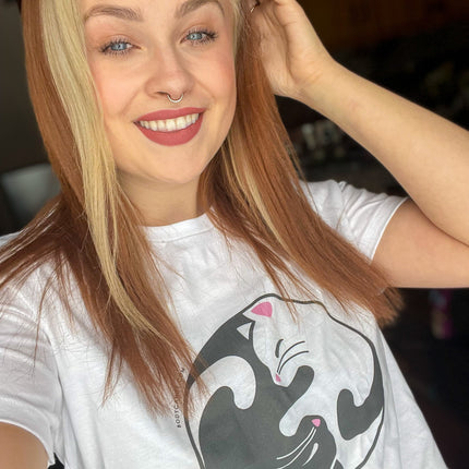 Cute Kitty Cat Yin Yang Crew Neck Tee Shirt