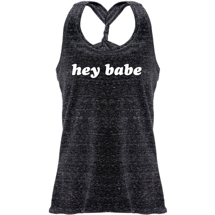 Hey Babe Black Gray Cosmic Twist Back Tank Top