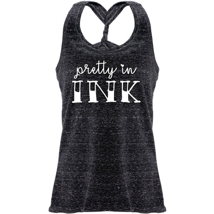 Pretty in Ink Black Gray Cosmic Twist Back Tank Top