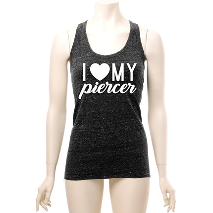 I Heart My Piercer Black Gray Cosmic Twist Back Tank Top