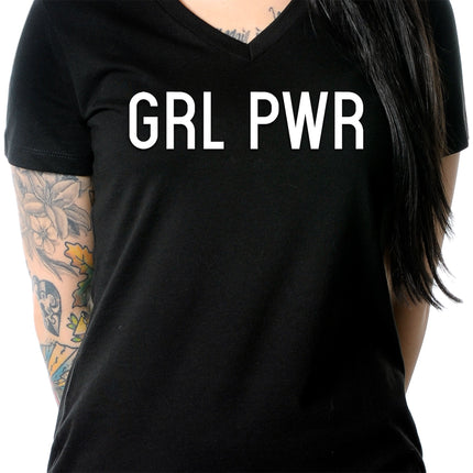GRL PWR Black V-Neck Tee Shirt