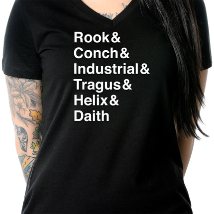 Rook & Conch & Industrial & Tragus & Helix & Daith Tapered V-Neck Tee Shirt