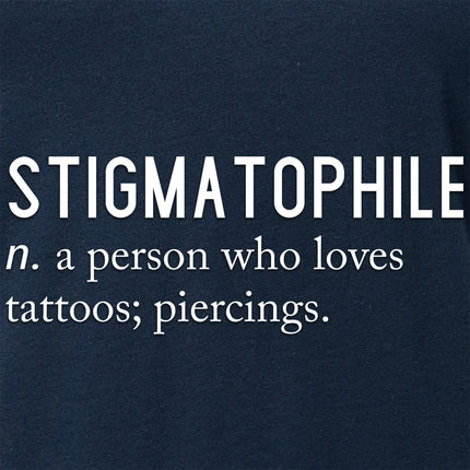 Stigmatophile n. a person who loves tattoos; piercings. Black Tapered V-Neck Tee Shirt