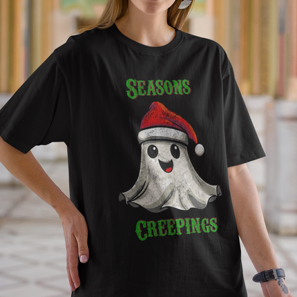 Holiday Christmas Spirit Ghost Black Tee Shirt