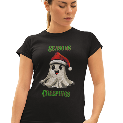 Holiday Christmas Spirit Ghost Black Tee Shirt