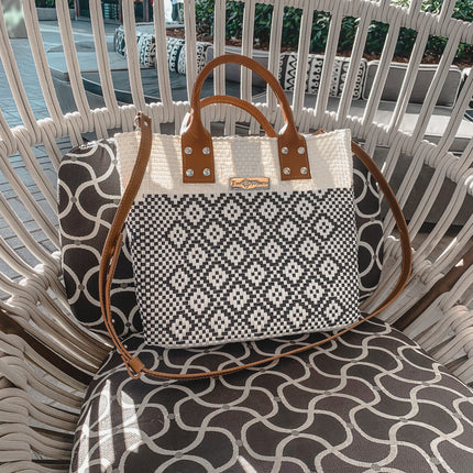 Tin Marin White Large Woven Crossbody Bag - Tan Leather