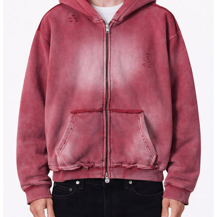 ROSE DISTRESSED ZIP HOODIE