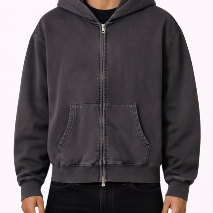 GREY VINTAGE WASH ZIP HOODIE