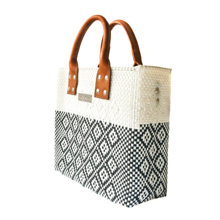 Tin Marin White Large Woven Crossbody Bag - Tan Leather