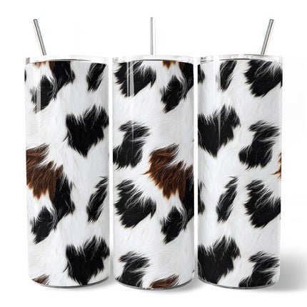 Cowhide Fur Pattern 20oz Personalized Tumbler With Lid and Stainless Steel Straw, Rustic Farmhouse Gift Cup
