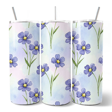 Delicate Blue Wildflowers 20oz Personalized Tumbler With Lid and Stainless Steel Straw, Soft Pastel Floral Pattern Gift Cup