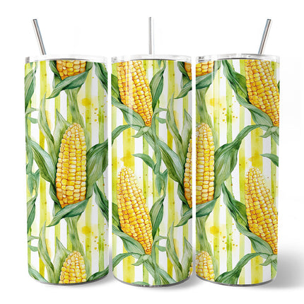 Farm Fresh Corn Pattern 20oz Personalized Tumbler With Lid and Stainless Steel Straw, Rustic Country Harvest Gift Cup