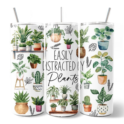 Funny Botanical Life 20oz Personalized Tumbler With Lid and Stainless Steel Straw, Easily Distracted By Plants Gift Cup