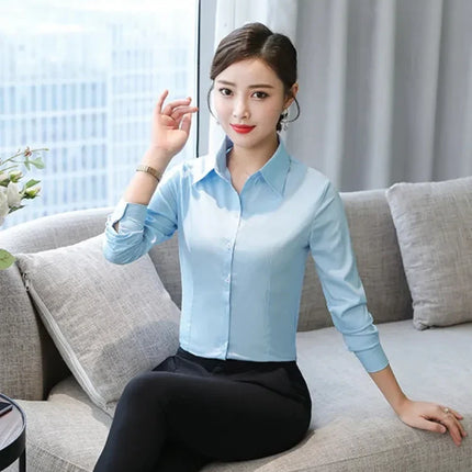 Polyester Cotton Shirts for Women Long Sleeve Blouse