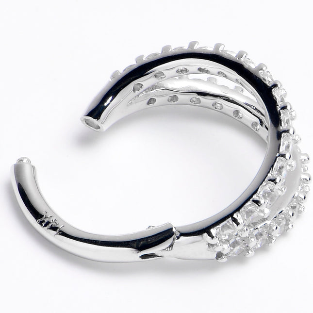 16G 5/16 Solid 14K White Gold Clear CZ Gem Hinged Segment Ring