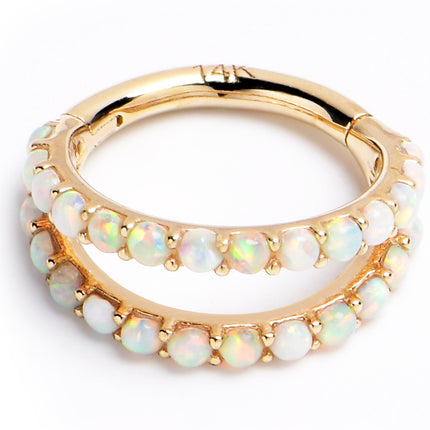 16G 5/16 Solid 14K Yellow Gold Synthetic Opal Hinged Segment Ring
