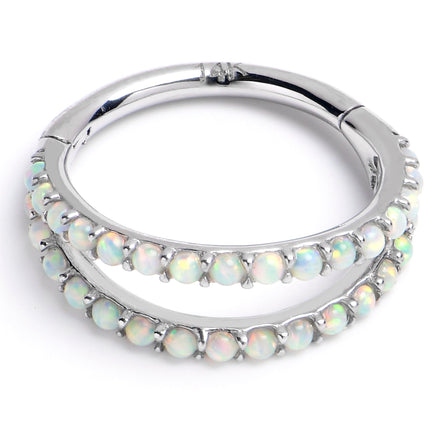16G 3/8 Solid 14K White Gold Synthetic Opal Hinged Segment Ring