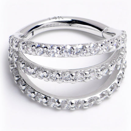 16G 5/16 Solid 14K White Gold Clear CZ Gem Row Hinged Segment Ring