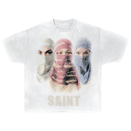 Saint Streetwear Tee White Cotton DTG Print Distressed Graphic True To Size