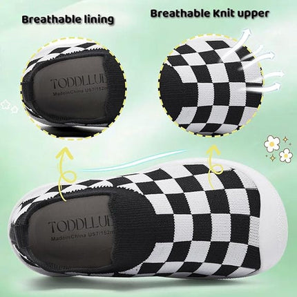 Toddlluby Toddler Boys 8 Sneakers Checkerboard Slip Resistant Sole Slip on Shoes