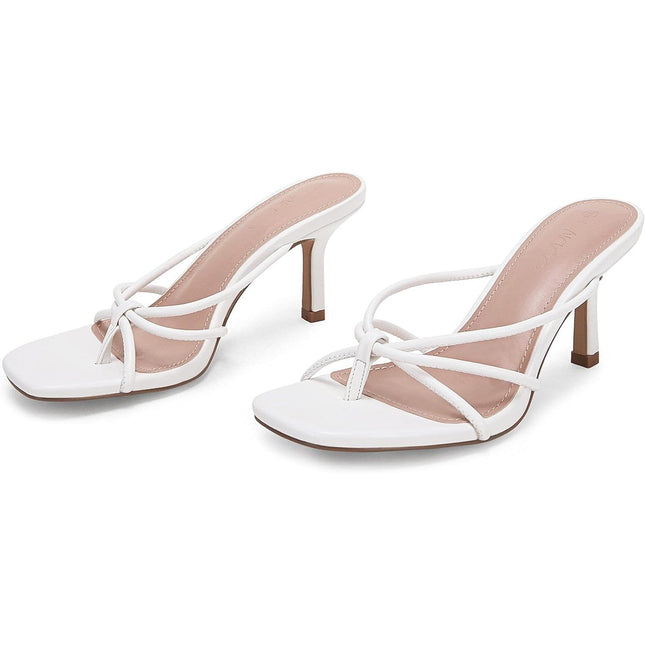 Laicigo Womens Size 7.5 White 3" Heel Square Open Toe Backless Slide On Shoes