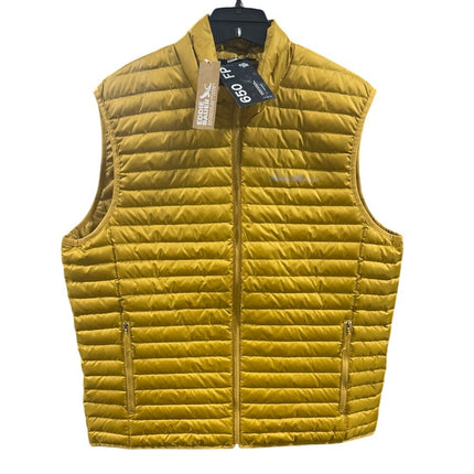New Eddie Bauer Mens Medium Gold Yellow Microlight 650FP Down Zip Up Puffer Vest
