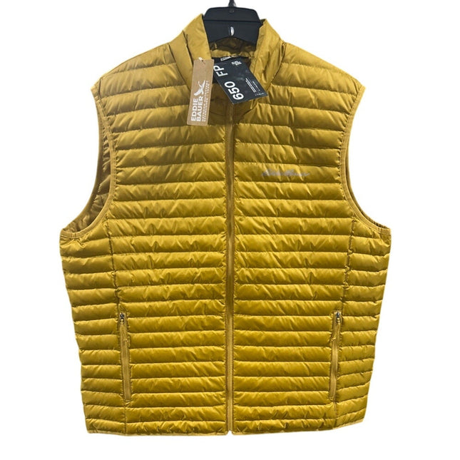 New Eddie Bauer Mens Medium Gold Yellow Microlight 650FP Down Zip Up Puffer Vest