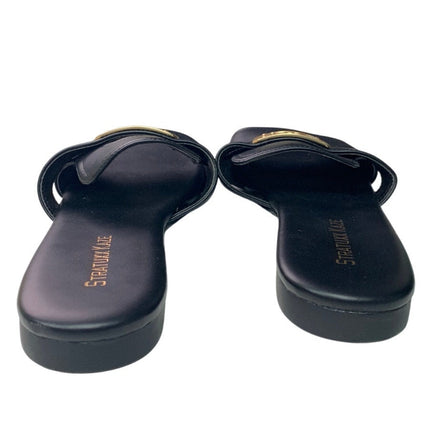 Stratuxx Kaze Womens Size 7 Black Gold Sandal Flats Square Open Toe Shoes