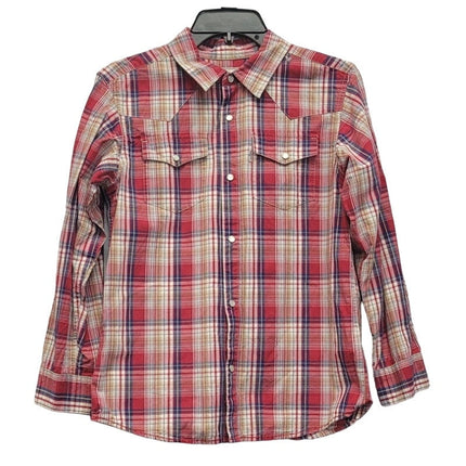 Levis Boys Large Long Sleeve Plaid Pearl Snap Up Shirt w Front Pockets