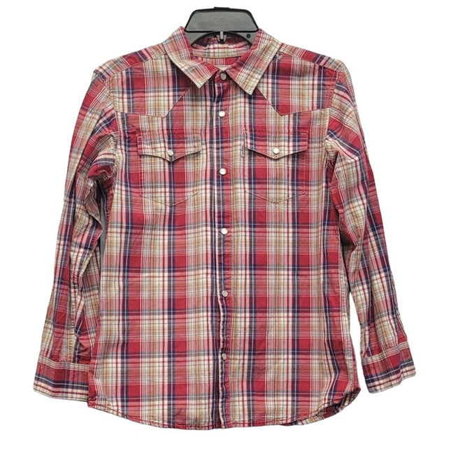 Levis Boys Large Long Sleeve Plaid Pearl Snap Up Shirt w Front Pockets