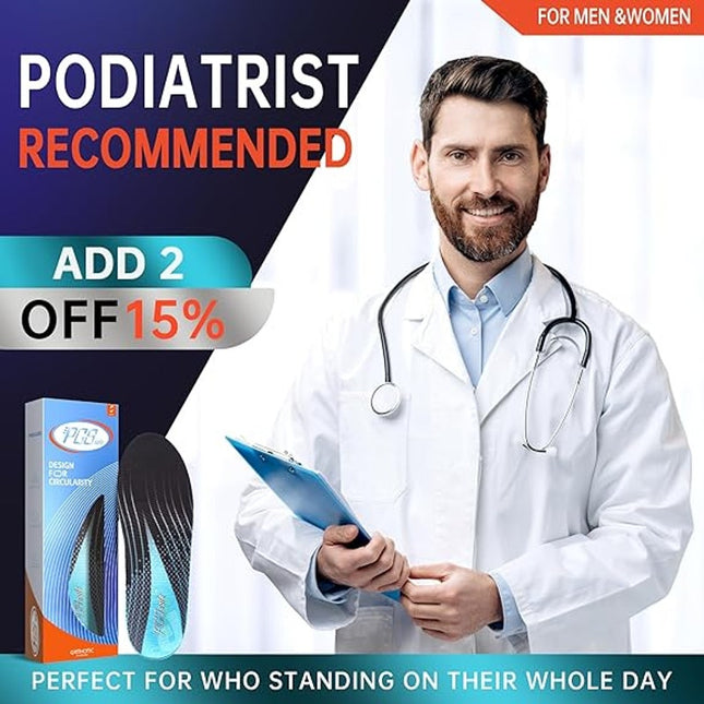 PCSsole Mens 6-6.5 220+lbs High Arch Orthotic Plantar Fasciitis Insoles
