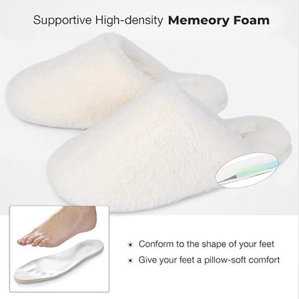 Snug Leaves Women's Size 5/6 White Slide On Fuzzy Memory Foam House Slippers