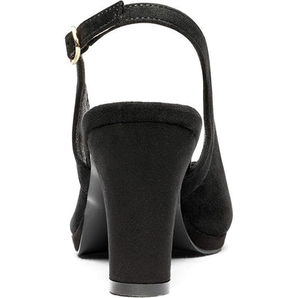 Dream Pairs Womens Size 8 Black Faux Suede Open Toe 3.5" Heel Slingback Shoes