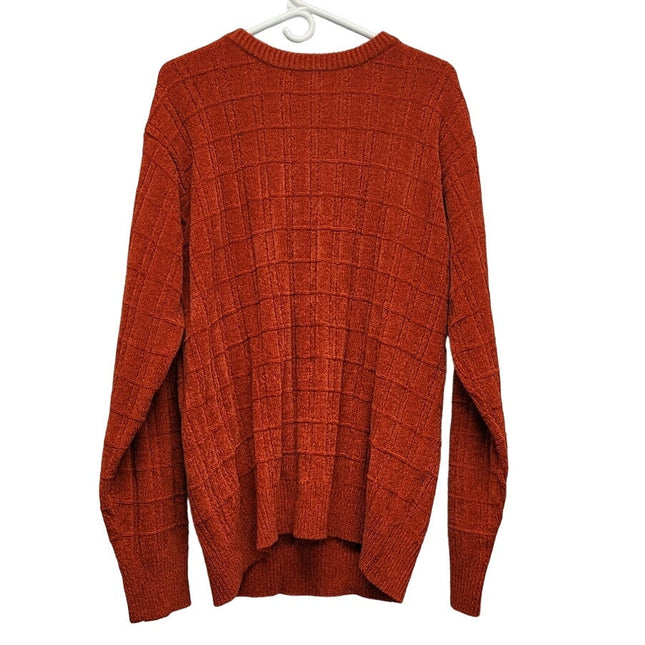 Consensus Mens Large Acrylic Long Sleeve Textured Grid Orange Knit Sweater