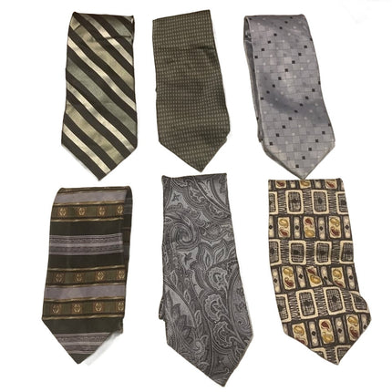 Lot of 6 Green Silver Polka Dot Stripe Geometric Vintage & Newer Mens Neck Ties