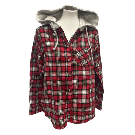 New Time and Tru Womens Small Long Sleeve Plaid Flannel Cotton Blend Hoodie