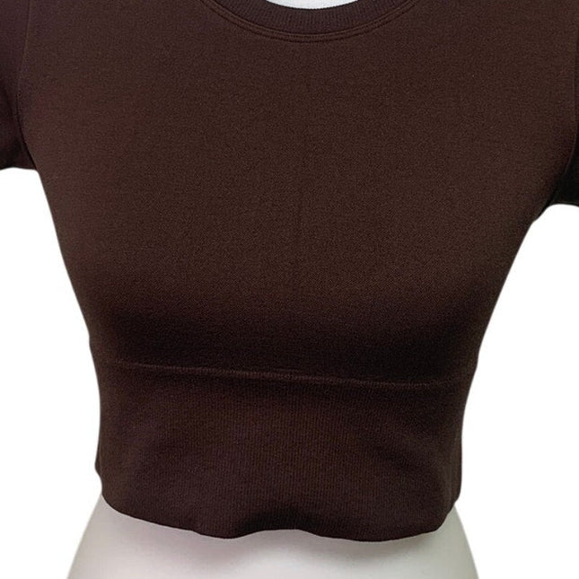 New OFFLINE By Aerie Womens Small Brown Sidewalk Seamless Cropped T-Shirt Tee