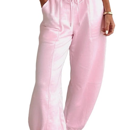 Lilac Tie Elastic Waist Solid Color Patchwork Jogger Pants