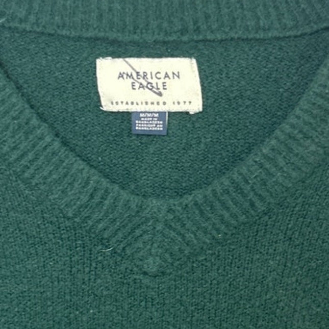 New American Eagle Mens Medium Green Long Sleeve V Neck Cotton Blend Sweater