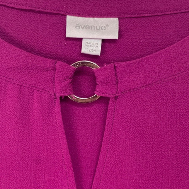 Avenue Womens 22/24 Dark Magenta PolySpandex Long Sleeve Key Hole Blouse