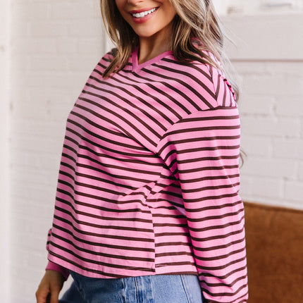 Novalee Stripe Drop Shoulder Long Sleeve Top