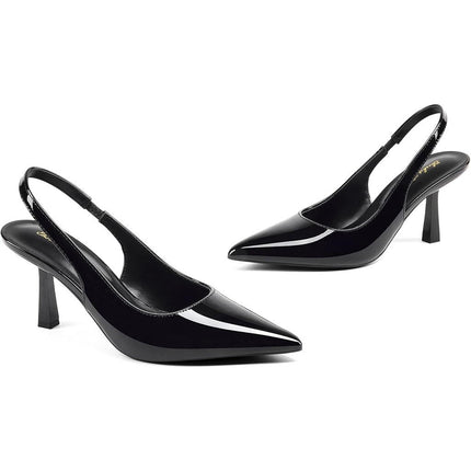 Elisabet Tang Women Size 9 Black 3.25" Heel Closed Pointed Toe Slingback Shoes