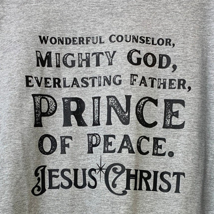 New Hand Printed Mens XL Gray Jesus Christ Prince of Peace Crew Neck Tee Shirt