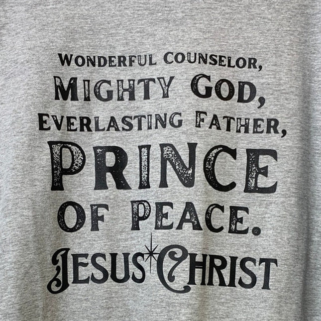 New Hand Printed Mens XL Gray Jesus Christ Prince of Peace Crew Neck Tee Shirt