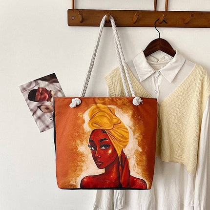 Classic Outdoor Canvas Tote Bag with Cartoon Print