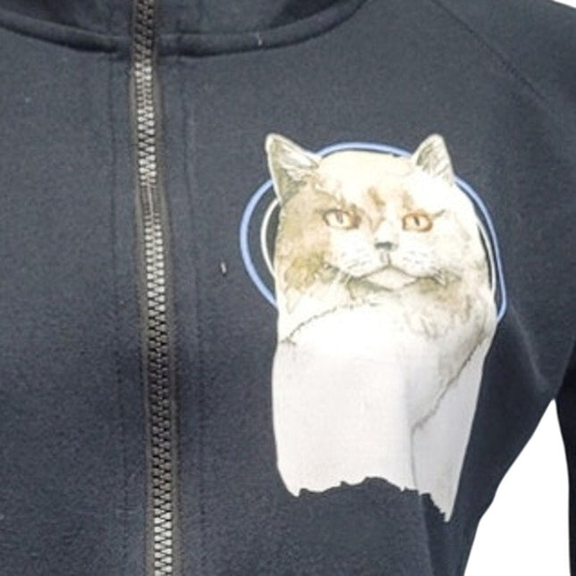 Hand Printed Upcycled Womens Small Nike Kitten Cat Long Sleeve Full Zip Jacket