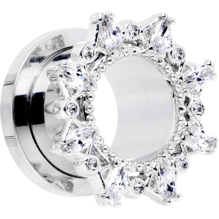 1/2 Clear Gem Flower Frame Screw Fit Tunnel Plug Set